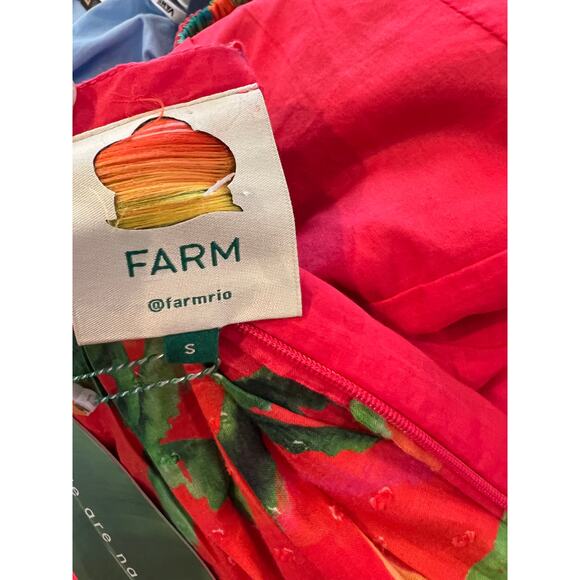 Farm Rio Ipanema Midi Ruffle Dress Red Tropical Print S - Picture 10 of 12